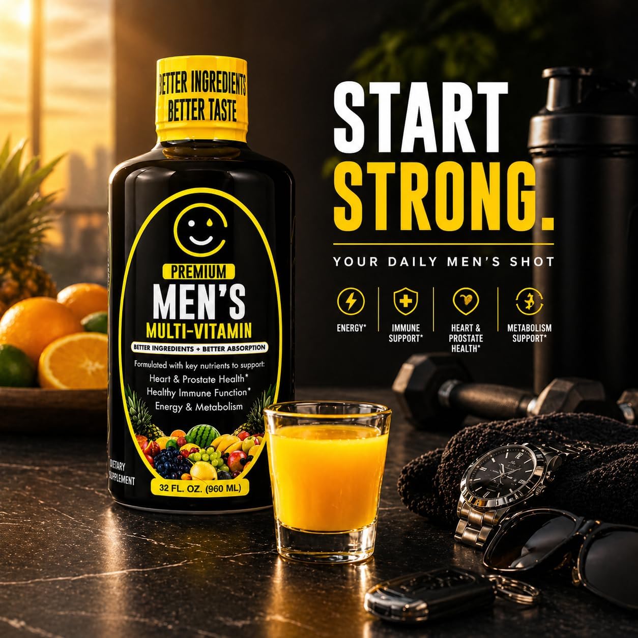 Liquid Multivitamin for Men | Premium | Sugar Free | 100+ Vitamins, Minerals & Amino Acids to Support Muscle, Heart, Brain Health & Energy | 98% Absorption Rate | Non-GMO | 32 Serv