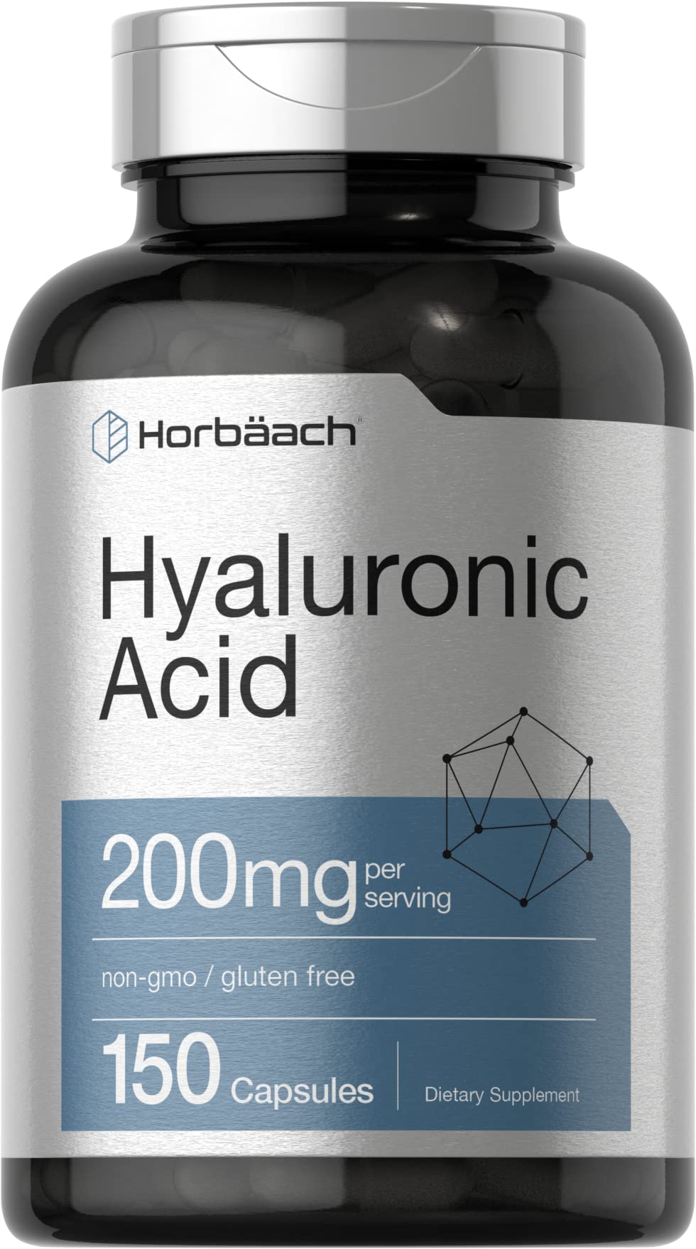 Horbäach Hyaluronic Acid Supplement | 200 mg | 150 Capsules | Non-GMO and Gluten 