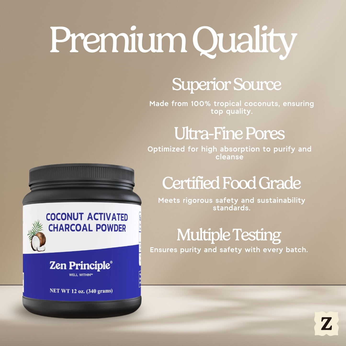 Zen Principle Coconut Activated Charcoal Powder. Whitens Teeth, Rejuvenates Skin and Hair, Supports Better Digestion. USA-Owned Producers, 2.5 lb