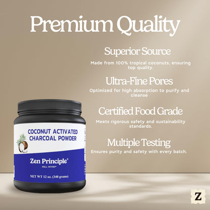 Zen Principle Coconut Activated Charcoal Powder. Whitens Teeth, Rejuvenates Skin and Hair, Supports Better Digestion. USA-Owned Producers, 2.5 lb