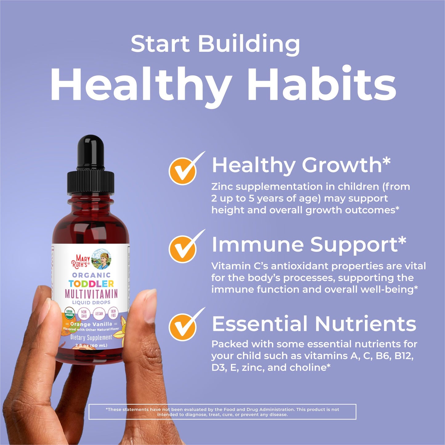 MARYRUTH'S Organics Multivitamin & Multimineral with Iron for Toddlers | USDA Organic | Sugar Free | Multivitamin Liquid Drops for Kids Ages 1-3 | Immune Support | Vegan | Non-GMO | 2 Fl Oz