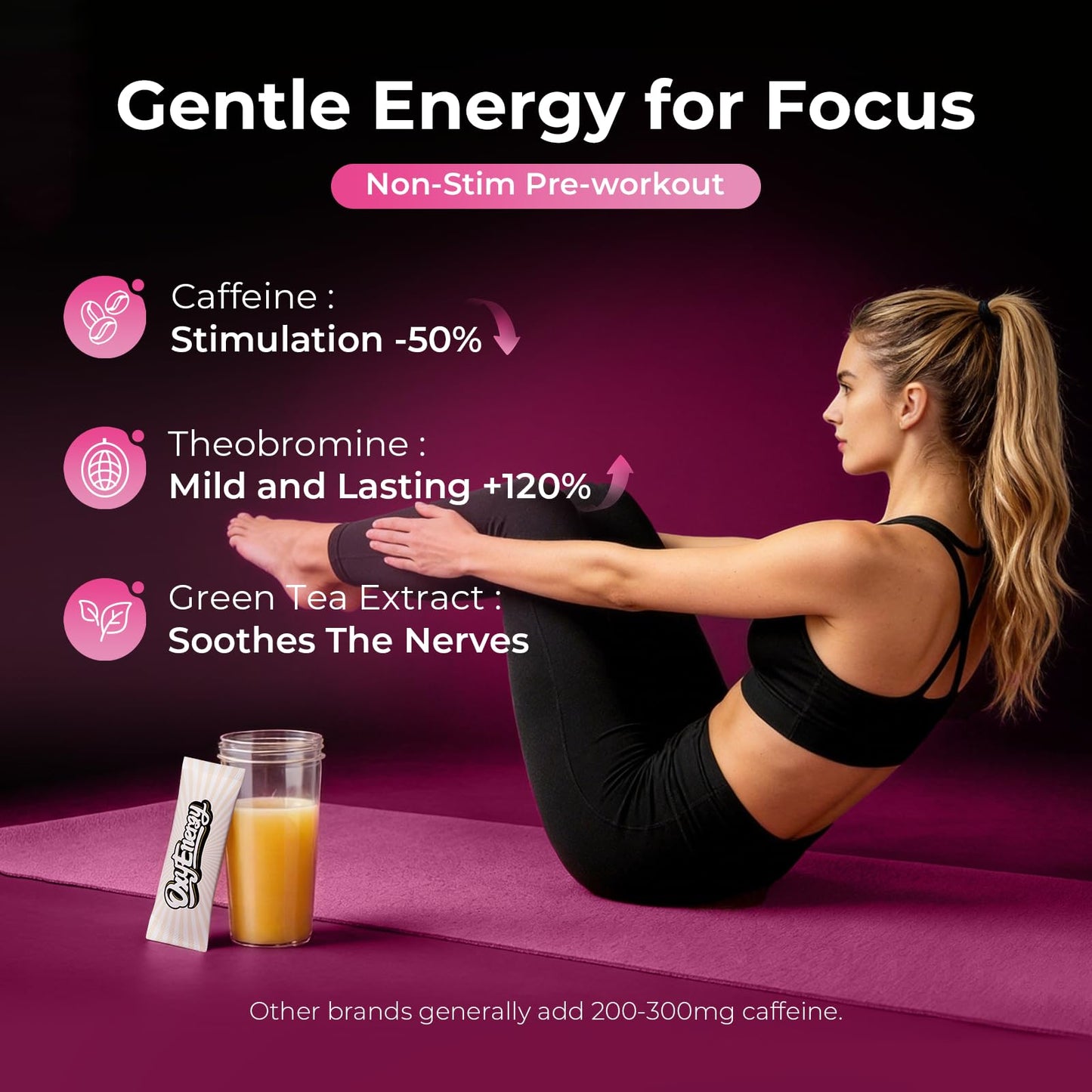 OxyEnergy Stim-Free Pre Workout Powder for Men & Women - 30 Stick Packs, 130mg Low Caffeine Energy & Focus with Beta Alanine, L-Citrulline, Creatine & Taurine - Orange, Sugar Free