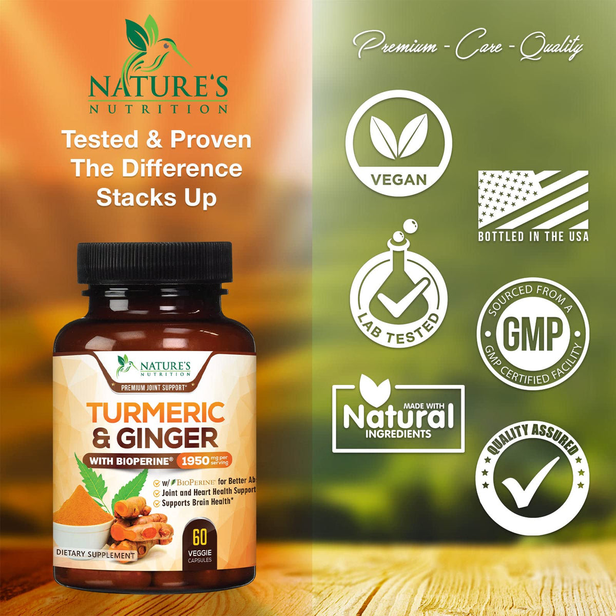 Turmeric Curcumin with BioPerine & Ginger 95% Standardized Curcuminoids 1950mg Black
