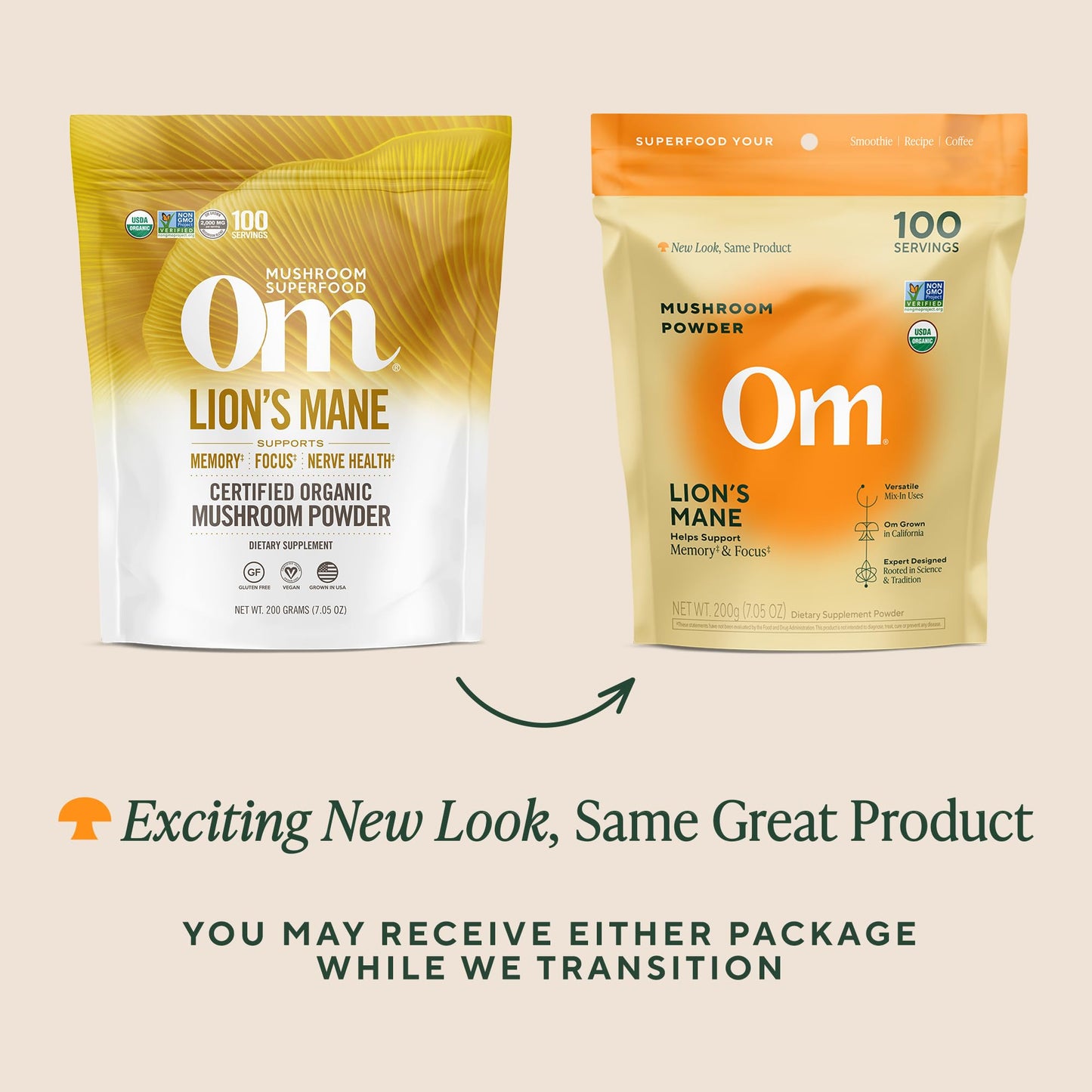 Om Lion’s Mane Mushroom Powder - Organic Mushroom Supplement and Nootropic - Support Memory, Focus and Nerve Health, 7.05 oz (100 Servings)