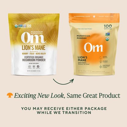 Om Lion’s Mane Mushroom Powder - Organic Mushroom Supplement and Nootropic - Support Memory, Focus and Nerve Health, 7.05 oz (100 Servings)