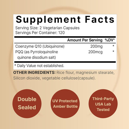 NatureBell CoQ10 200mg with PQQ, 240 Veggie Capsules | Stable High Absorption Form – Antioxidant Support for Heart, & Energy Health – Extra Strength Coenzyme Q10 Supplement