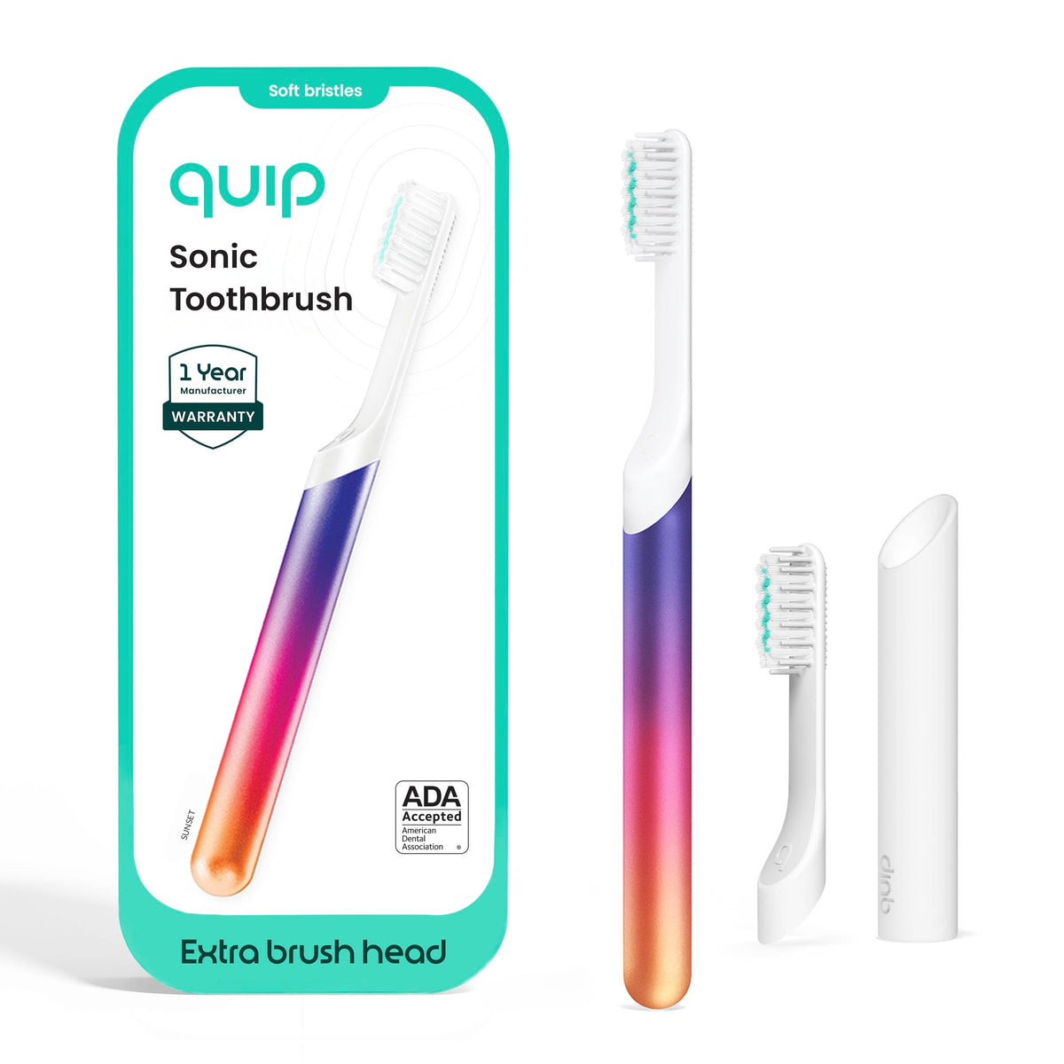 Quip Sonic Electric Toothbrush, Extra Brush Head, Metal Handle, Slate