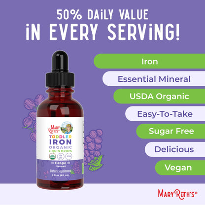 MaryRuth's Iron Supplement for Toddlers | Liquid Iron Supplement for Children Ages 1-3 | Iron Supplement for Iron Deficiency | Ferrochel | Sugar Free | Vegan | Non-GMO | Gluten Free | 2 Fl Oz