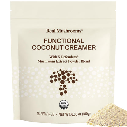 Real Mushrooms Functional Coconut Creamer with Reishi, Lucuma & Ceylon Cinnamon – Organic, Dairy-Free – Vegan Coffee Creamer for Smoothies & Drinks – 90 Servings Organic Cream Coconut Powder