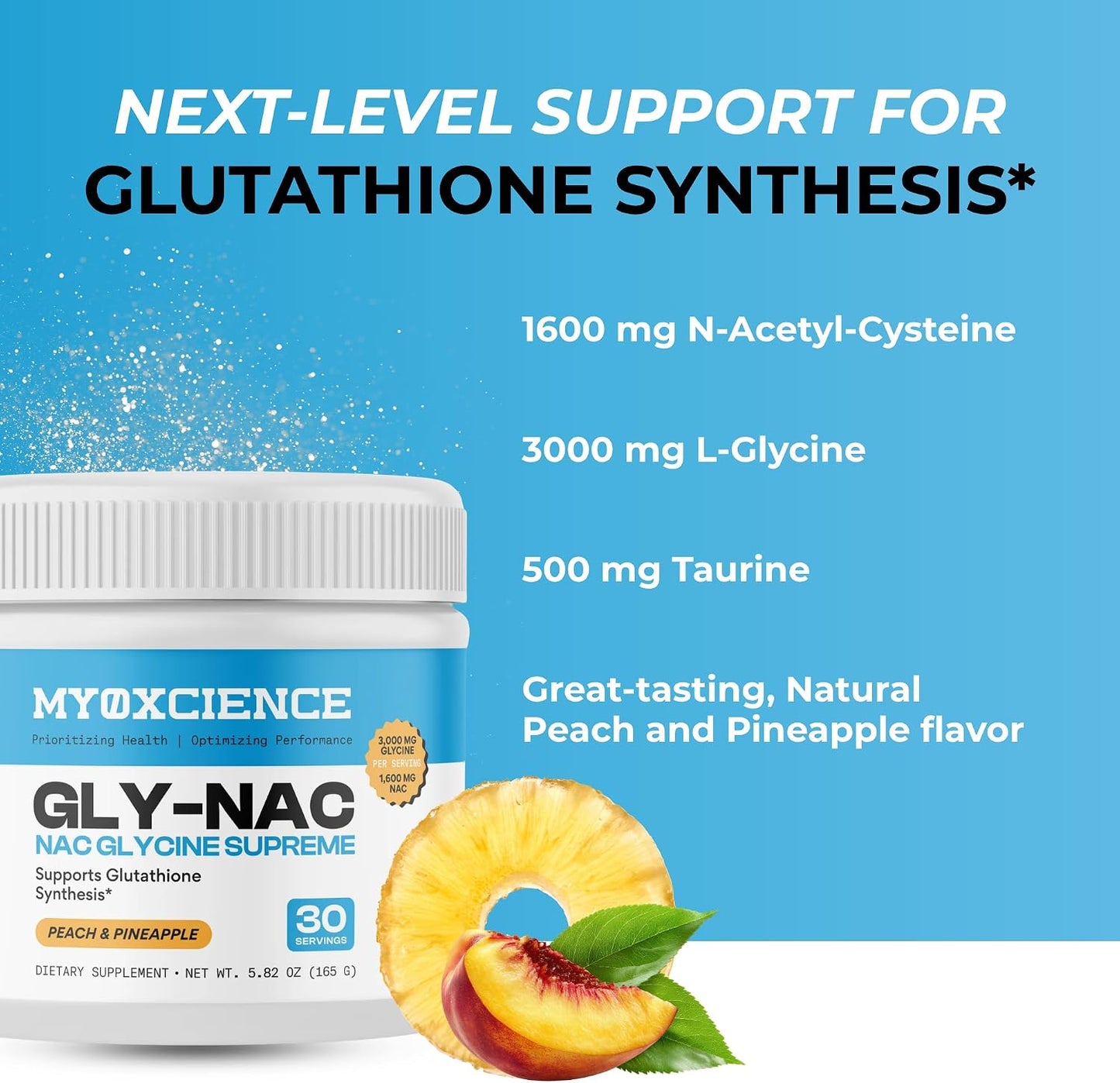 MYOXCIENCE NAC Glycine Supreme | N-Acetyl-L-Cysteine, Glycine, and Taurine Combination (Natural Peach and Pineapple Flavor) (30 Servings)