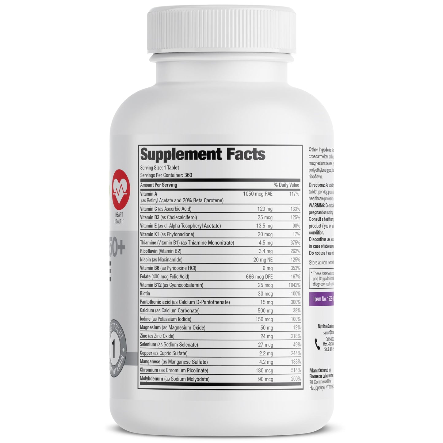Bronson ONE Daily Women 50+ Complete Multivitamin Multimineral, 180 Tablets | Once-Daily, Targeted Nutrition For Active Women Over 50, Non-GMO, Gluten-Free, Soy-Free