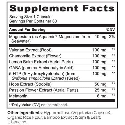 NATURELO Sleep Aid - with Melatonin, Magnesium, GABA, Valerian Root, Lemon Balm, Chamomile Herbal Extracts - Plant-Based Sleeping Aid - 60 Vegan Capsules