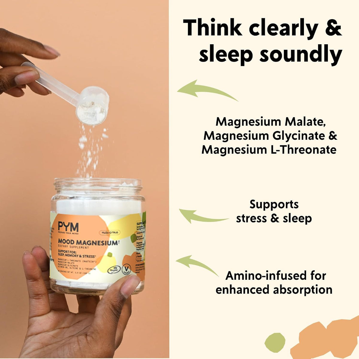 PYM Mood Magnesium Powder Jar, 30 Servings | Sleep & Stress Support