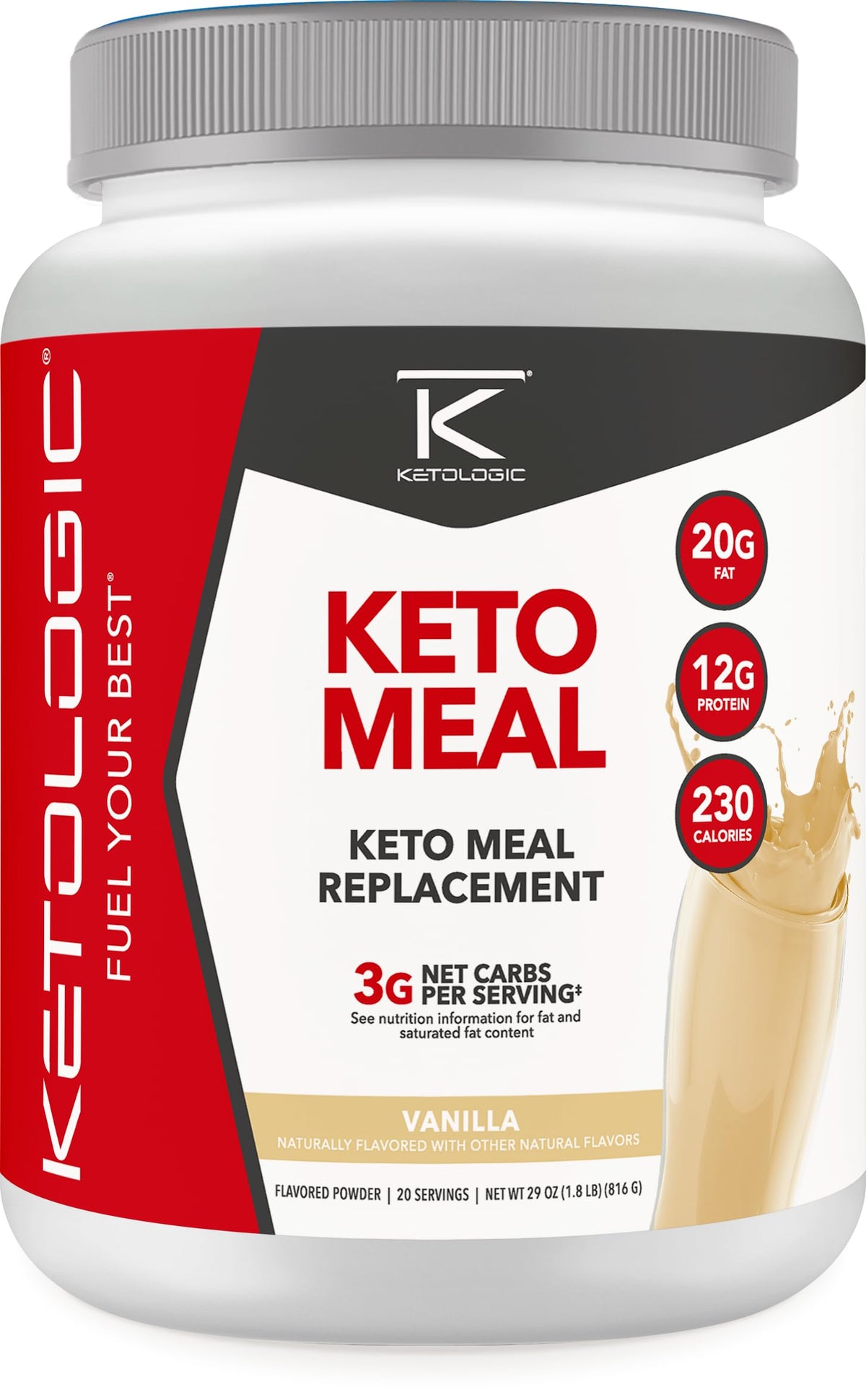 Ketologic Keto Meal Replacement Shake Powder for Optimal Results + MCT Oil + Grass-Fed