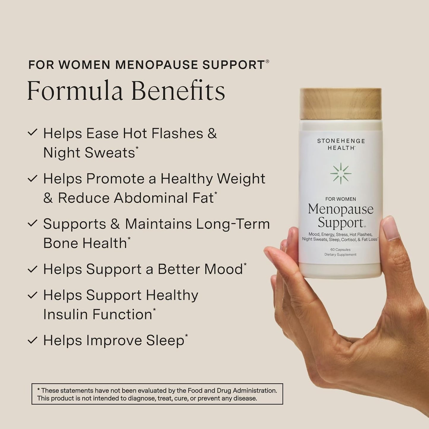 Stonehenge Health for Women Menopause Support for Peri + Menopause + Post - Mood, Energy, Stress, Hot Flashes, Night Sweats, Sleep & Cortisol, Chromax Chromium, Vitamin D3, KSM-66 Ashwagandha