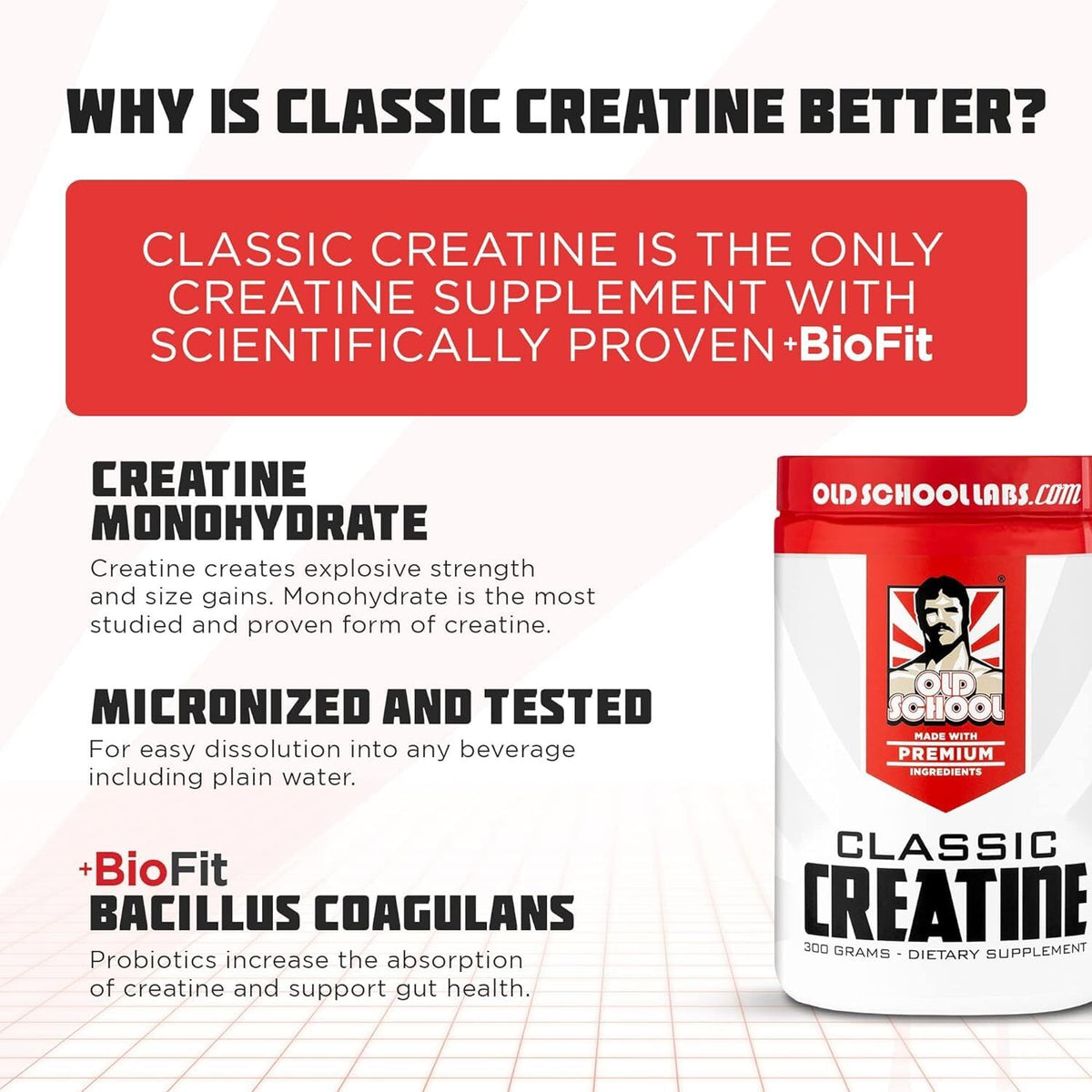 Classic Creatine - Micronized Creatine Monohydrate Powder with BioFit™- Workout Sup