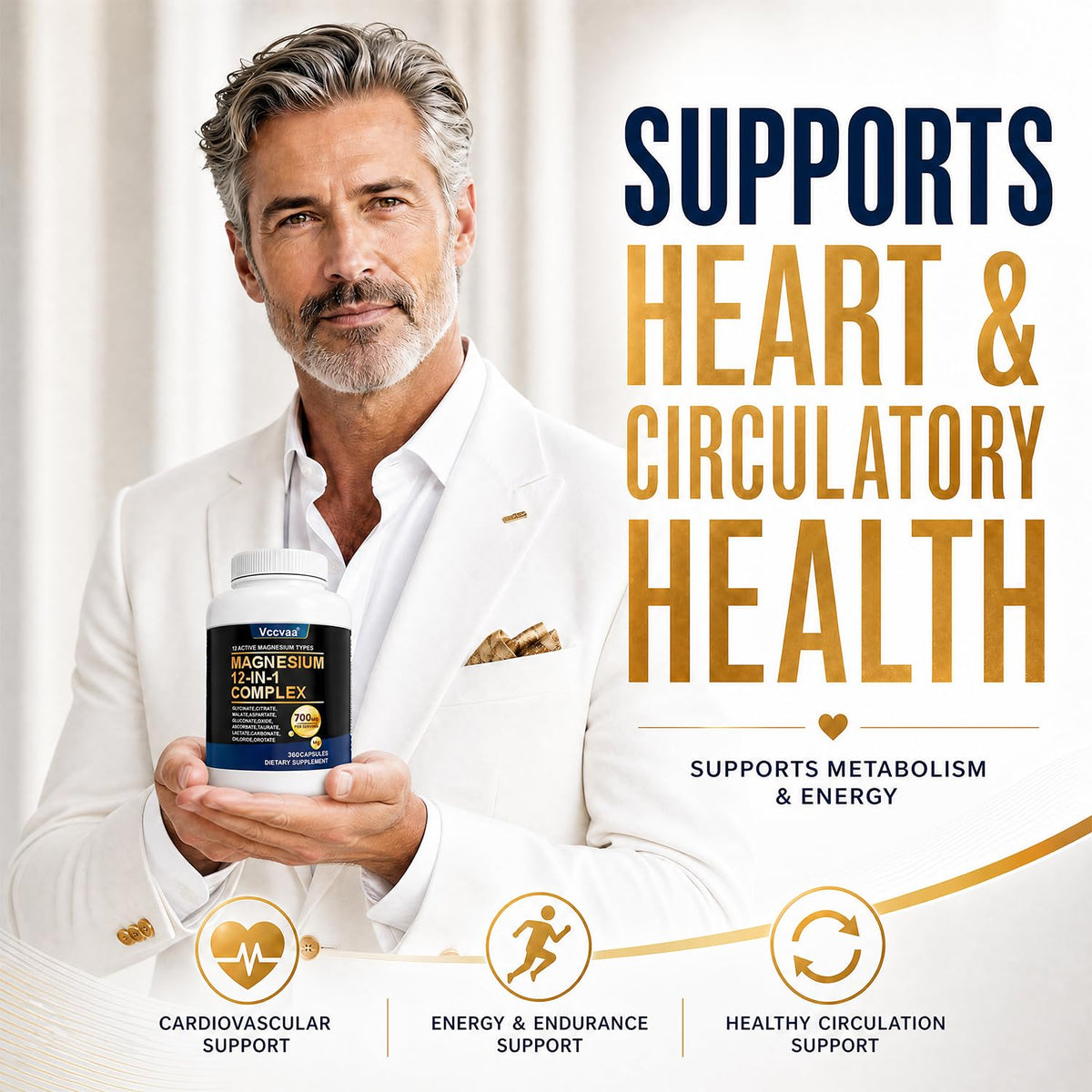 Magnesium Complex 700mg | 12-in-1 High Absorption Supplement | Glycinate, Citrate, Malate, Taurate & More | Sleep Support, Muscle Cramp Relief, Stress, Heart & Nerve Health | 120 Vegan Capsules
