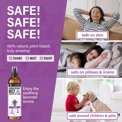 Shake, Mist & Enjoy - pureSCRUBS Premium Lavender Aromatherapy Spray Mist for Room, Body, Linens