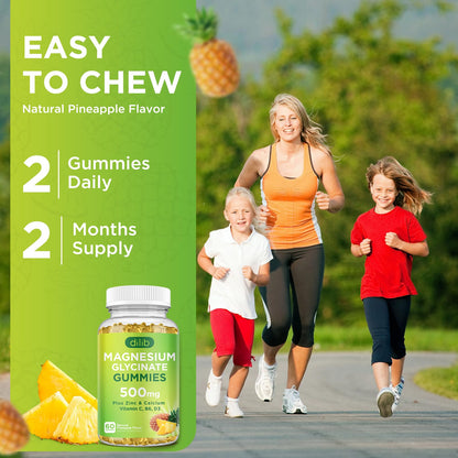 Magnesium Glycinate Gummies 500mg - Magnesium Supplement with Vitamin B6 for Adults & Magnesium for Kids - Calm Magnesium for Sleep, Mood, Muscle Support - Strawberry Flavor, 60 Gummies