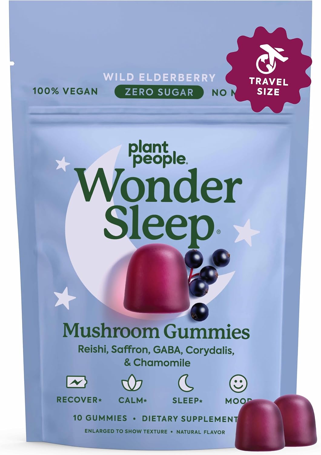Plant People WonderSleep Mushroom Gummies Supplement for Sleep, Trial Size