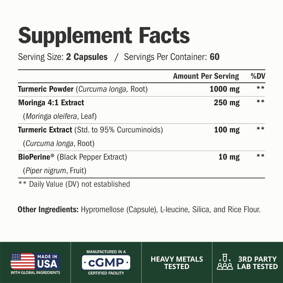Moringa Capsules 4:1 Extract with Organic Turmeric & BioPerine 60 Capsules