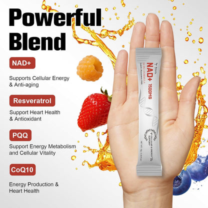 Totaria 16-in-1 NAD Liquid Supplement 1500mg for Men & Women, Extra Strength NAD+ with NMN Precursor, Resveratrol, PQQ, CoQ10, Supports Anti Aging, Energy, Immune, Focus (30 Packets) 1 Months Supply