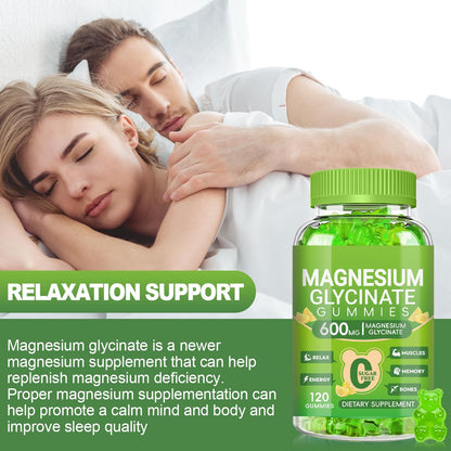 Magnesium Glycinate Gummies 600mg, Sugar Free Magnesium Gummies for Adults