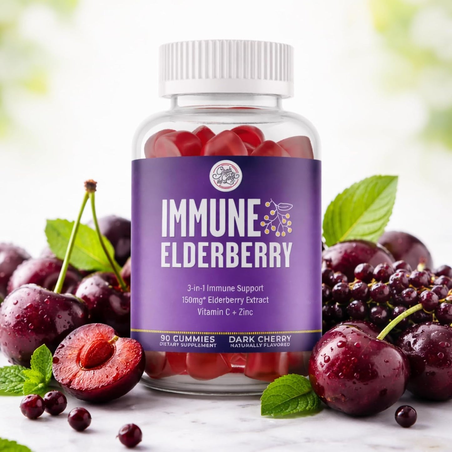 Grab The Gold Immunity Gummies Elderberry Vitamin C Zinc 90 Count