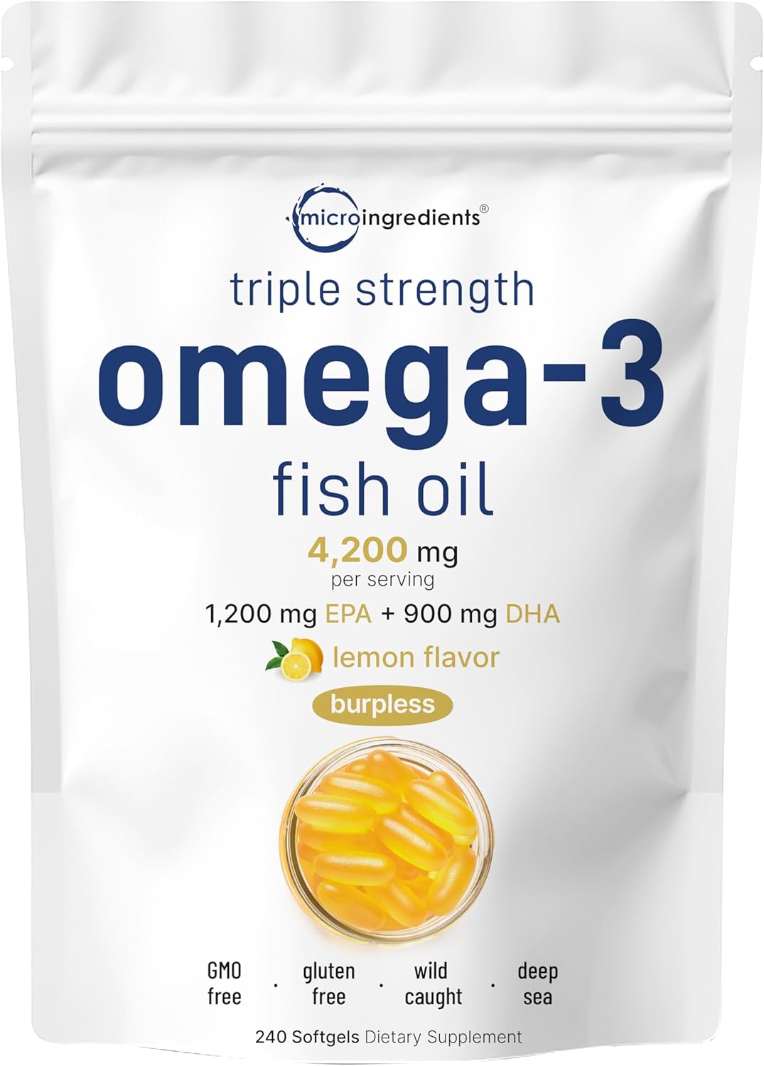 Micro Ingredients Omega-3 Fish Oil 4,200mg Softgels & Mega Probiotics 200 Billion CFU Veggie Capsules | 2 Pack Bundle | Wild-Caught, Burpless, Lemon Flavor | 40 Strains + Inulin, Acacia, & Bromelai