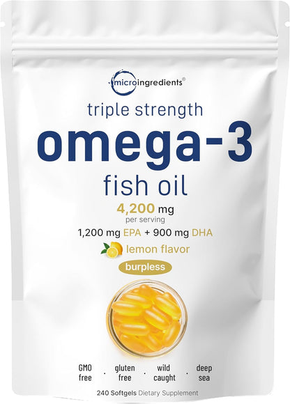 Micro Ingredients Omega-3 Fish Oil 4,200mg Softgels & Mega Probiotics 200 Billion CFU Veggie Capsules | 2 Pack Bundle | Wild-Caught, Burpless, Lemon Flavor | 40 Strains + Inulin, Acacia, & Bromelai