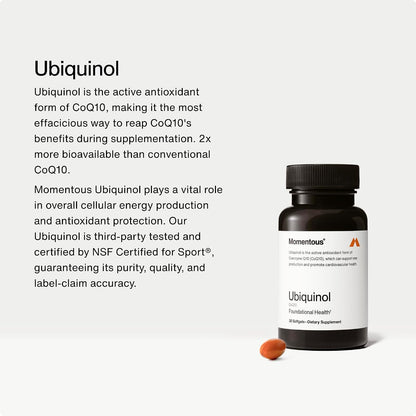 Momentous Ubiquinol - 42 g Plant-Based CoQ10 Softgel Supplement for Foundational Health Support - NSF Certified for Sport - GMO- & Gluten-Free - 30 Servings