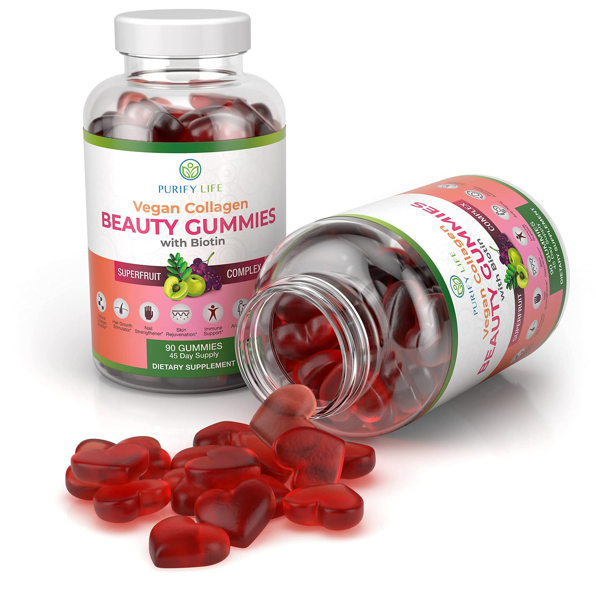 Purify Life Vegan Collagen Gummies with Biotin Vitamins for Hair Skin and Nails Health,
