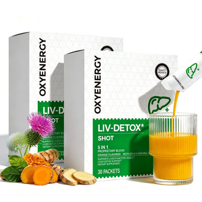 OxyEnergy Liver Cleanse Detox & Repair, Organic Milk Thistle Liver Detox Supplement with Turmeric, Ginger, 5-in-1 Support Liver Health & Digestion & Hangover Relief, Vegetarian, Gluten-Free, 30 Packs