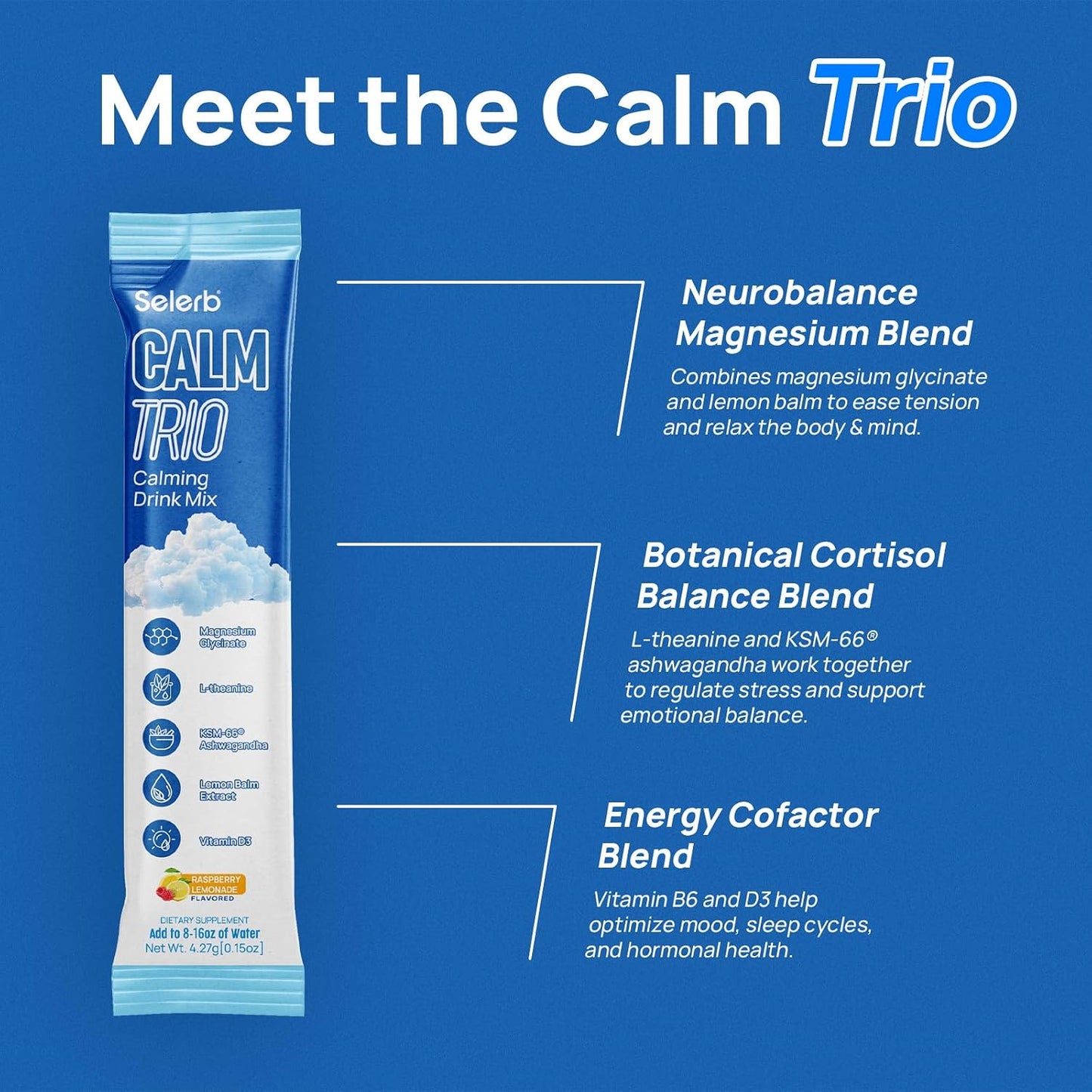 Selerb Liposomal 18 in 1 Magnesium Complex for Women and Men & CalmTrio Magnesium Glycinate Powder Cortisol Drink Mix