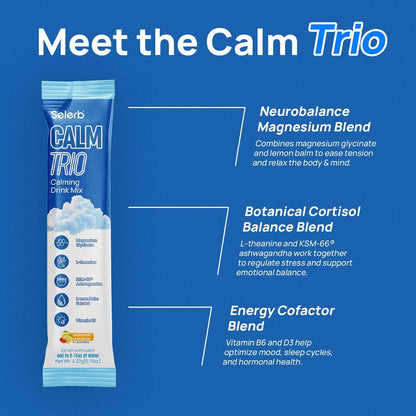 Selerb Liposomal 18 in 1 Magnesium Complex for Women and Men & CalmTrio Magnesium Glycinate Powder Cortisol Drink Mix