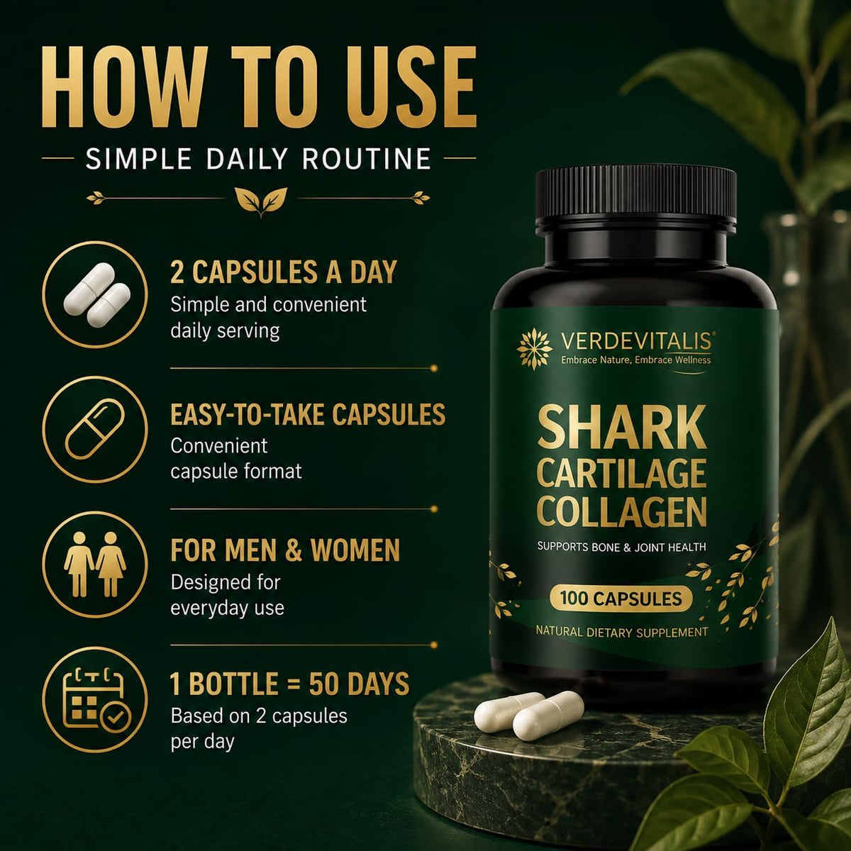 Cartilage Capsules 500mg Supplement for Joint & Bone Support, 100 Capsules