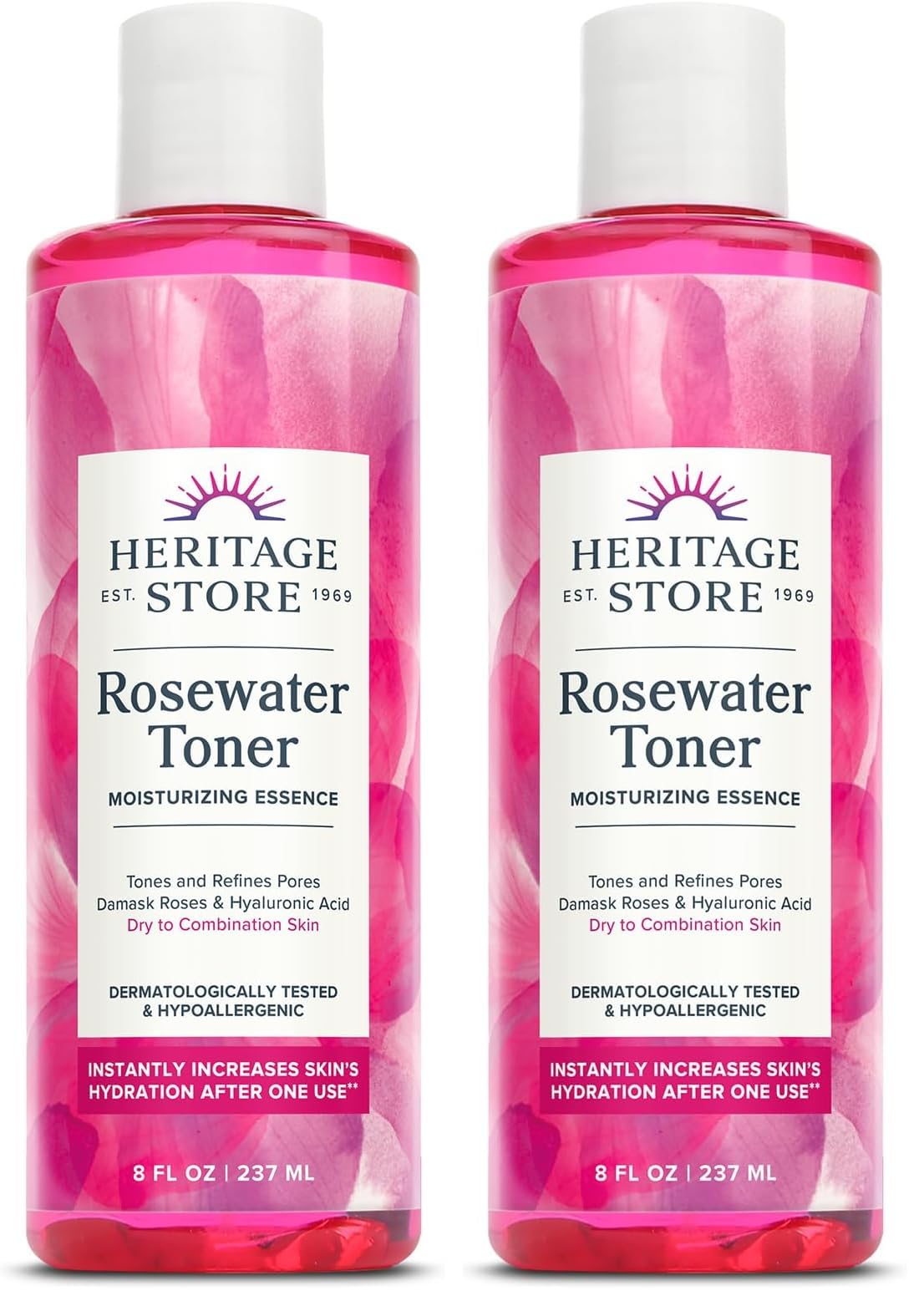 Heritage Store Rosewater Facial Toner with Hyaluronic Acid, Dry to Combination Skin Care, Hydrating Toner Refines Pores & Minimizes the Appearance of Fine Lines & Wrinkles, Alcohol Freeǂ, Vegan, 8oz
