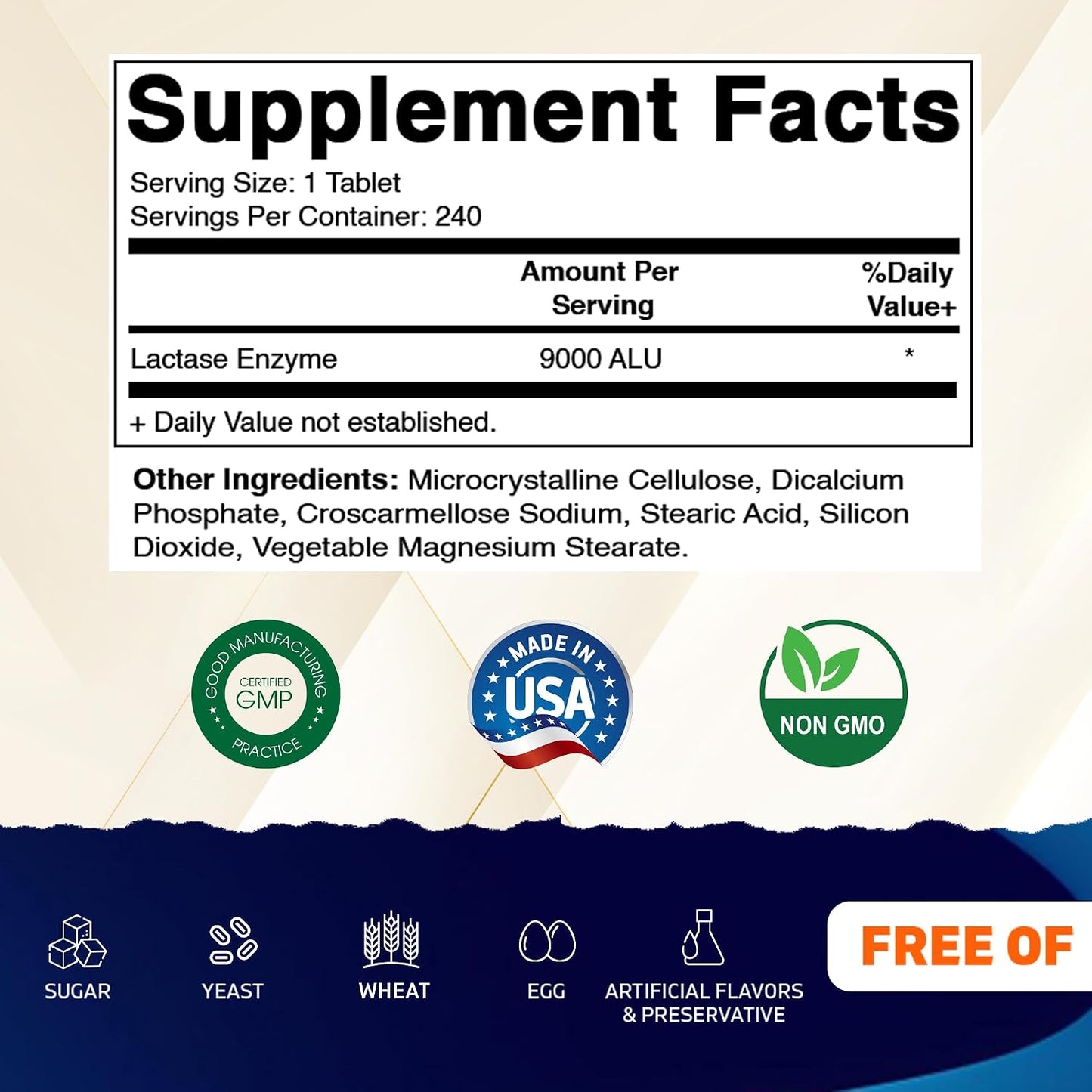 Vitamatic Lactase Enzyme 9000 FCC 240 Tablets - Lactose Intolerance Relief Caplets