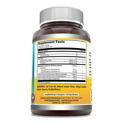Amazing Omega Norwegian Cod Liver Oil 1000 Mg 250 Softgels | Lemon Flavor