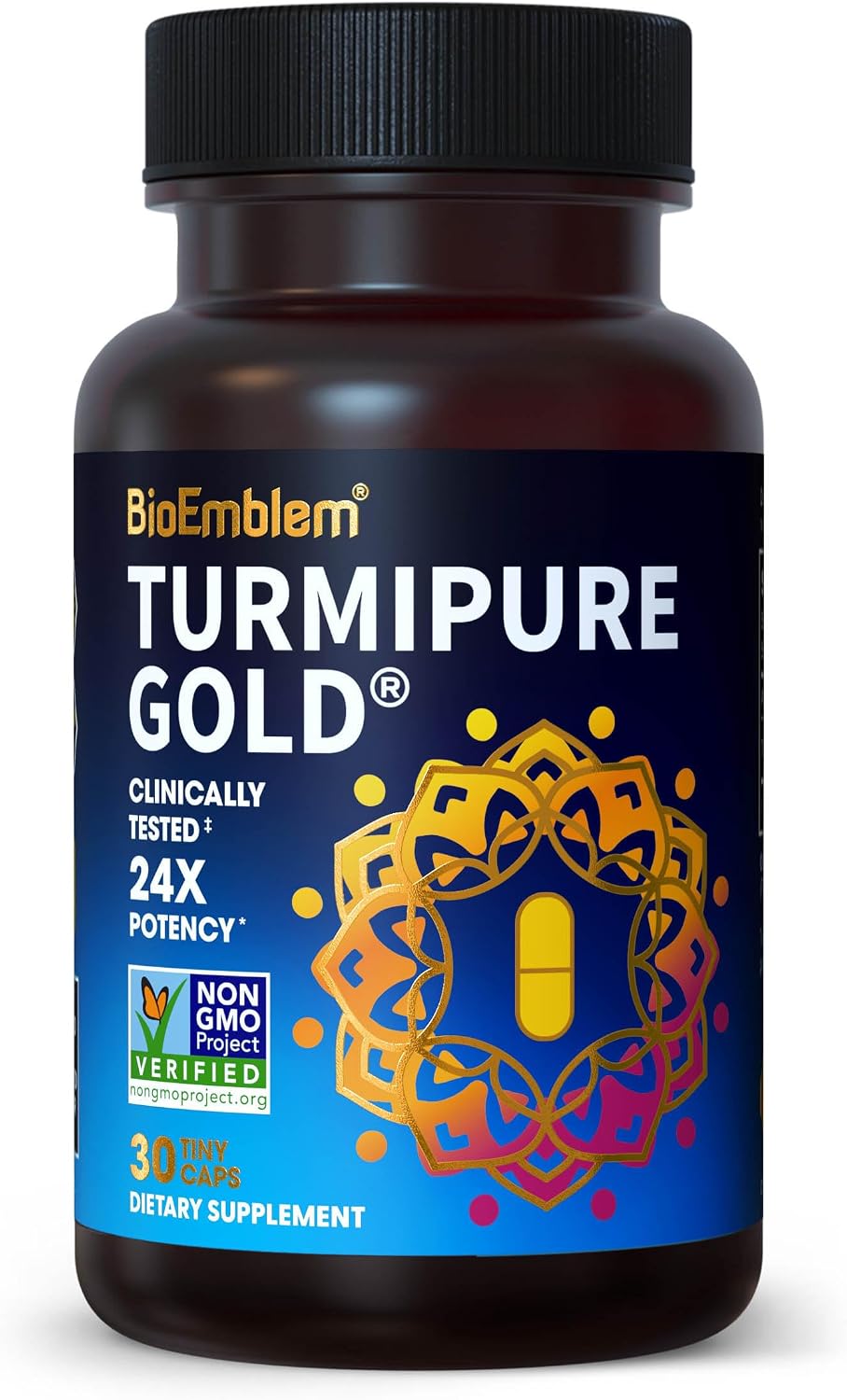 BioEmblem Turmeric Curcumin with Clinically Studied TurmiPure - 1 Small Cap Daily, 24x More Absorption Than Others - Joint Support, Healthy Inflammation Tumeric Supplements - Non-GMO - 30 Servings