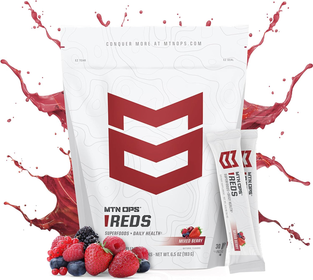 MTN OPS Daily Super Reds Powder Stick Packs, Mixed Berry
