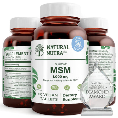 Natural Nutra OptiMSM, MSM Supplement with Sulfur 1000 mg, 120 Vegan Tabs | Cartilage Health, Prevent Thinning Hair, Increase Joint Flexibility and Bone Health, Support Fluid balance, Weight loss
