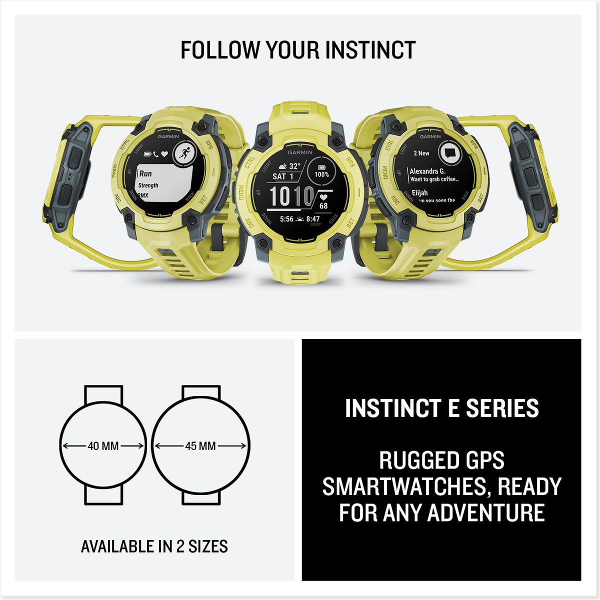Garmin Instinct® E, Rugged GPS Smartwatch, 45mm, Electric Lime