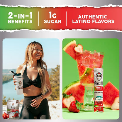 Salud Variety 3-Pack | 2-in-1 Energy + Focus (Strawberry Watermelon), Hydration + Immunity (Cucumber Lime) & Calm + Sleep (Punch) – 15 Servings Each, Non-GMO, Gluten Free, Low Calorie, 1g of Sugar