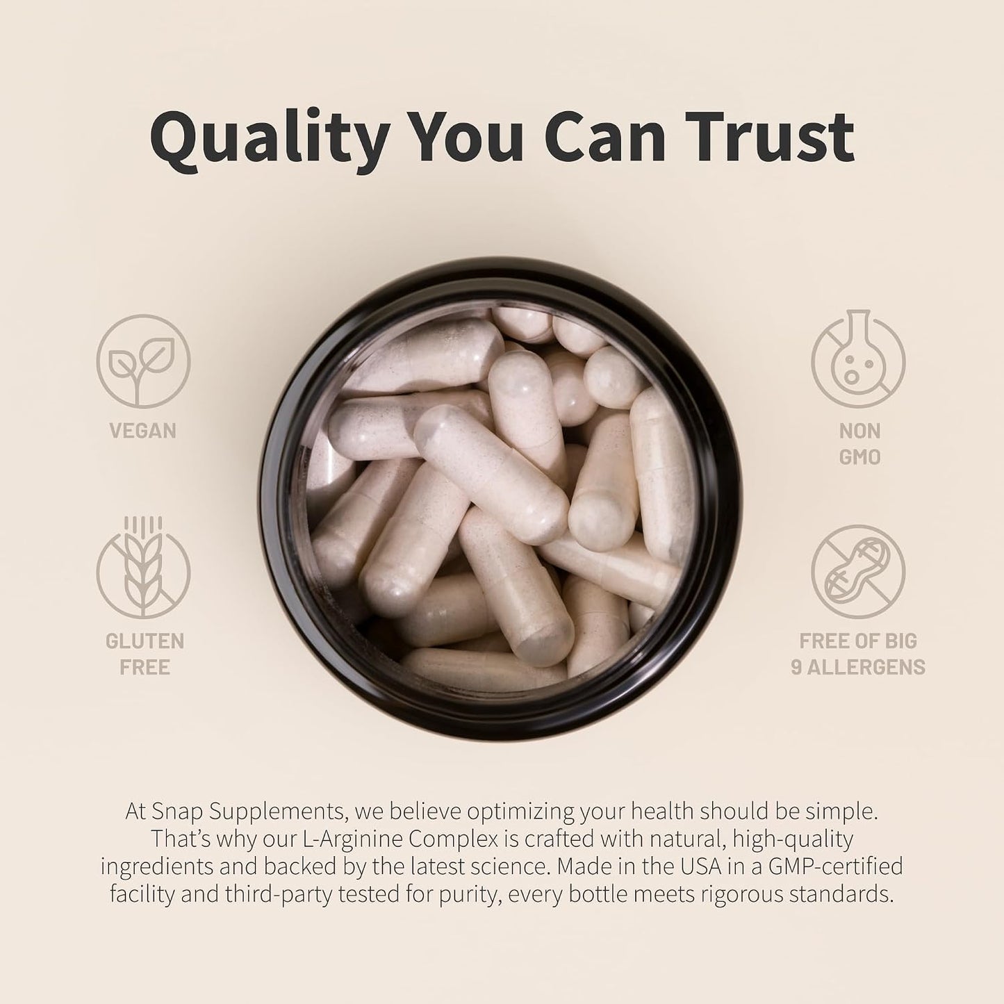 Snap Supplements L-Arginine, L-Citrulline & 3 Forms of L-Arginine, 60 Count | Support Healthy Circulation, Nitric Oxide & Exercise Performance, Vegan, Gluten-Free, Non-GMO, 30-Day Supply