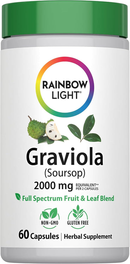 Rainbow Light Graviola Capsules | 60 Count | Full Spectrum Fruit & Leaf Blend (Annona Muricata) | Non-GMO and Gluten Free Herbal Supplement