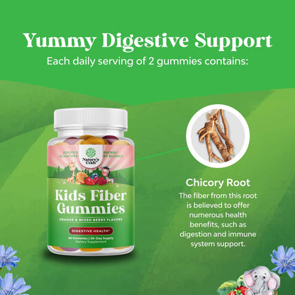 Natures Craft High Prebiotic Fiber Gummies for Kids - Dietary Fiber Supplements for Digestion & Constipation - Chicory Root Kids Immune Gummies - Non-GMO Digestive Nutritional Supplements - 120 Count