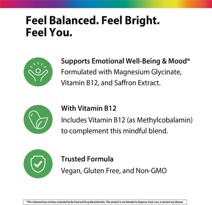 Rainbow Light Saffron Extract + Magnesium Glycinate Supplement | 90 Capsules | With Methyl B12 | Helps Support a Positive Mood | Vegan, Non-GMO and Gluten Free
