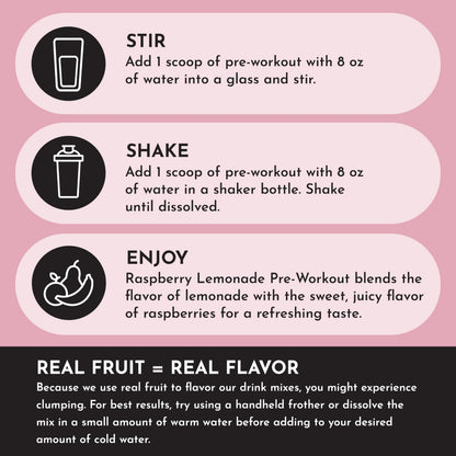 JUST INGREDIENTS Pre-Workout Raspberry Lemonade - Natural, Gluten-Free, No Artificial Sweeteners - 30 Servings, 150mg Caffeine