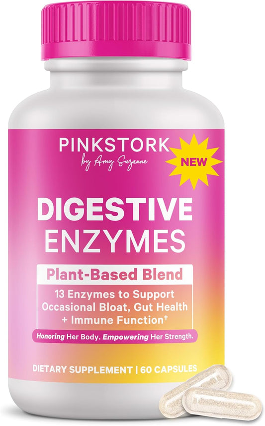 Pink Stork Digestive Enzymes for Women, 60 Capsules | 13 Plant-Based Enzymes + Amla, Supports Digestion & Gut Health, Bloating & Nutrient Absorption, GLP-1 Wellness, Vegan